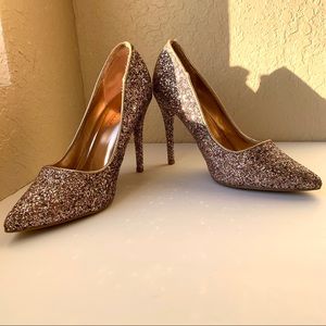 AGACI Rose Gold Sparkly Glitter Pointed-Toe Pump